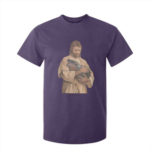 Jesus Loves Moo Deng T Shirt For Kid Bouncy Pig Cute Pygmy Hippo Meme TS02 Purple Print Your Wear