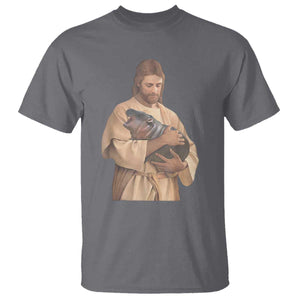 Jesus Loves Moo Deng T Shirt Bouncy Pig Cute Pygmy Hippo Meme TS02 Charcoal Print Your Wear