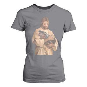 Jesus Loves Moo Deng T Shirt For Women Bouncy Pig Cute Pygmy Hippo Meme TS02 Charcoal Print Your Wear