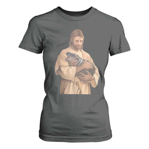 Jesus Loves Moo Deng T Shirt For Women Bouncy Pig Cute Pygmy Hippo Meme TS02 Dark Heather Print Your Wear