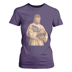 Jesus Loves Moo Deng T Shirt For Women Bouncy Pig Cute Pygmy Hippo Meme TS02 Purple Print Your Wear