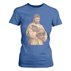 Jesus Loves Moo Deng T Shirt For Women Bouncy Pig Cute Pygmy Hippo Meme TS02 Royal Blue Print Your Wear