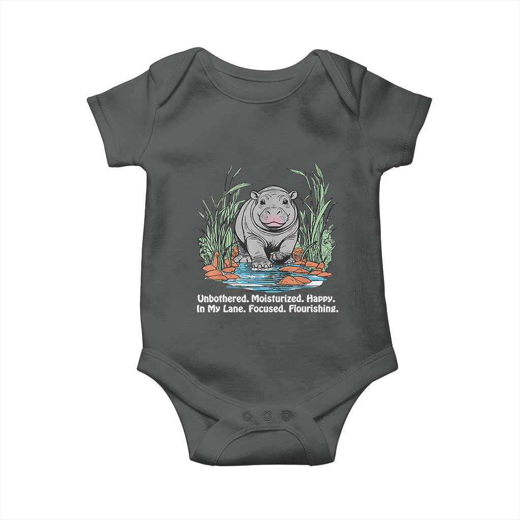 Baby Hippo Moo Deng Baby Onesie Unbothered Bouncy Pig Meme Cute Viral TS02 Dark Heather Print Your Wear