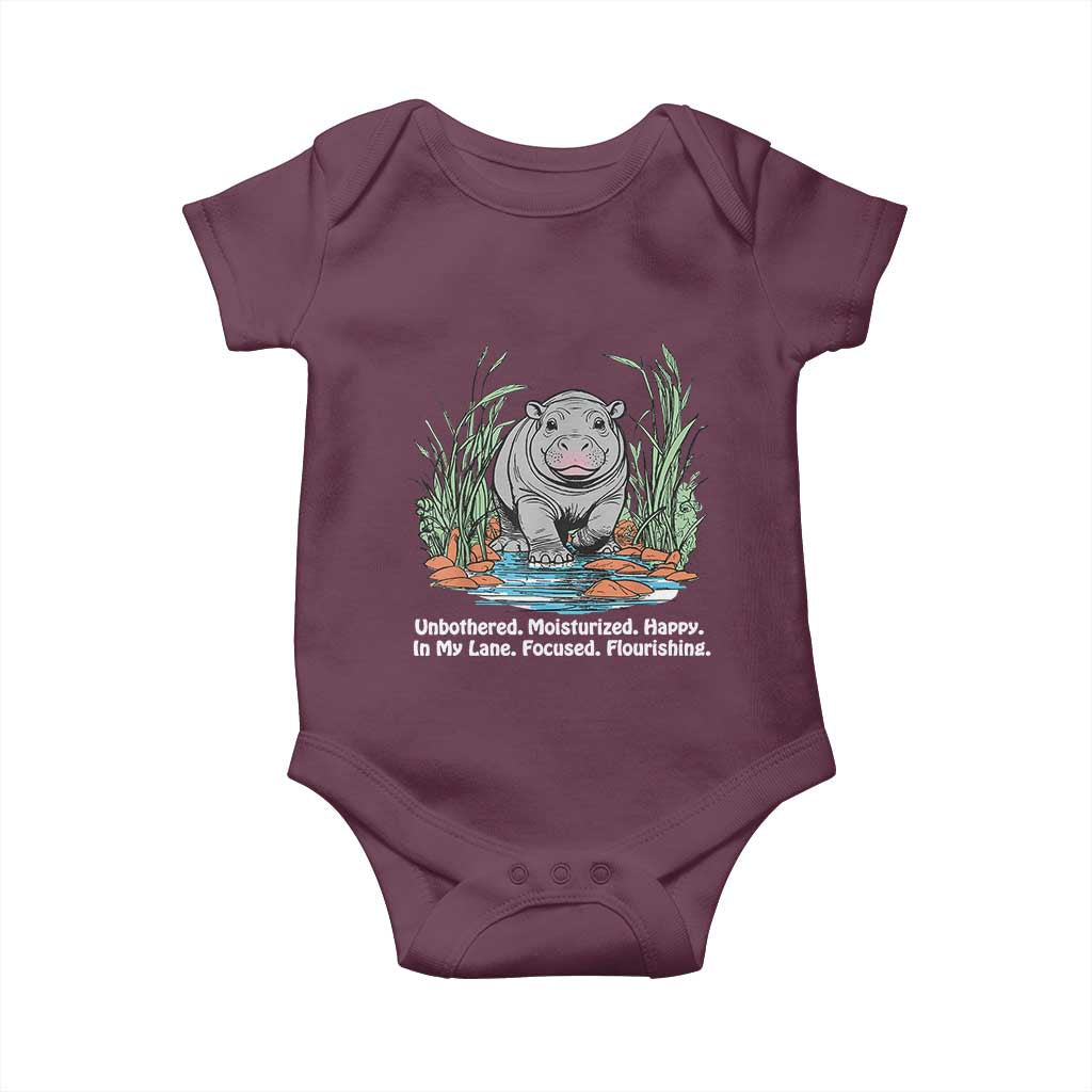 Baby Hippo Moo Deng Baby Onesie Unbothered Bouncy Pig Meme Cute Viral TS02 Maroon Print Your Wear