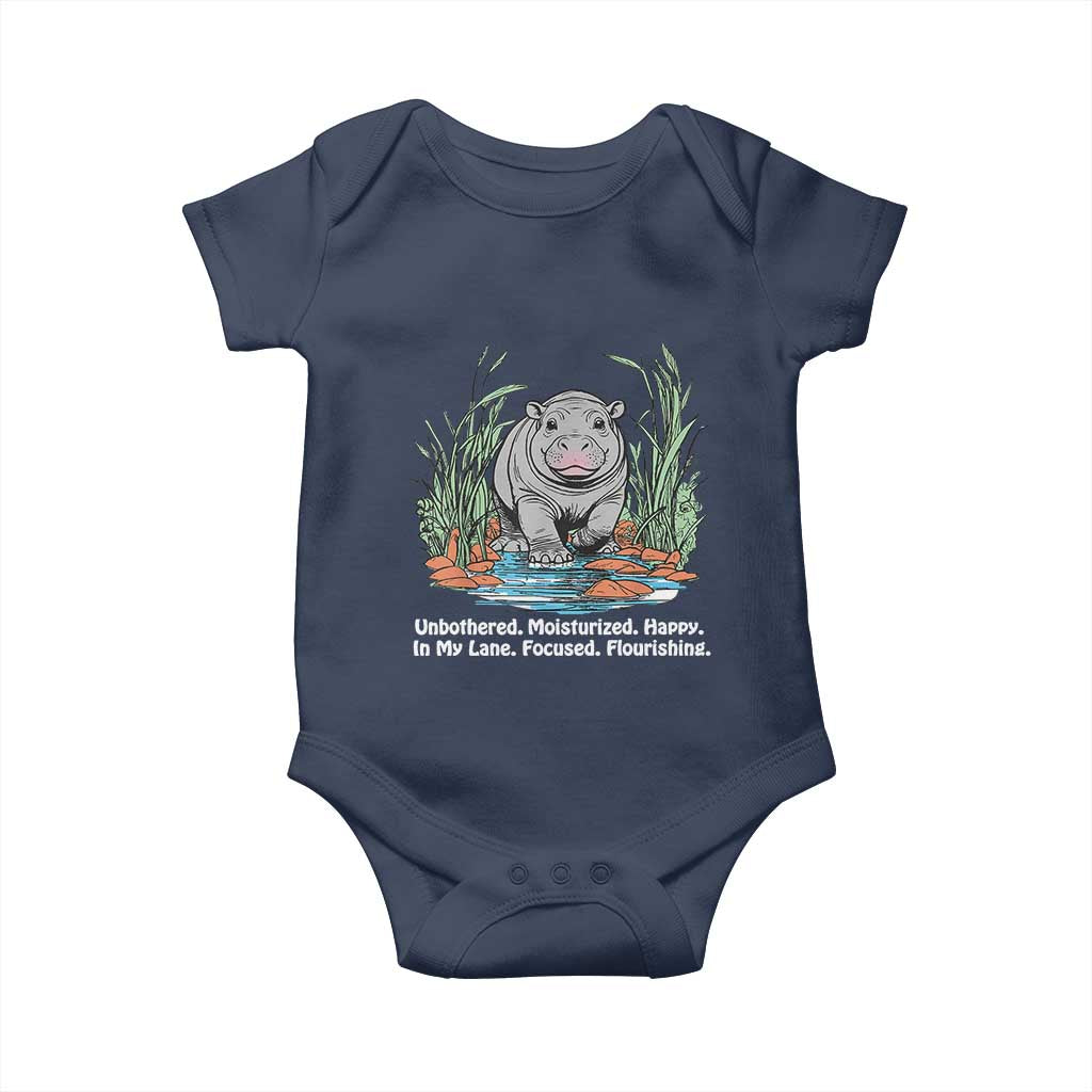 Baby Hippo Moo Deng Baby Onesie Unbothered Bouncy Pig Meme Cute Viral TS02 Navy Print Your Wear