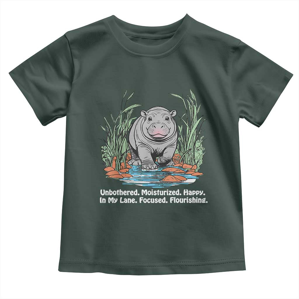 Baby Hippo Moo Deng Baby Shirt Unbothered Bouncy Pig Meme Cute Viral TS02 Dark Forest Green Print Your Wear