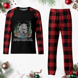 Baby Hippo Moo Deng Plaid Pajama Set Unbothered Bouncy Pig Meme Cute Viral TS02 Buffalo Plaid Print Your Wear