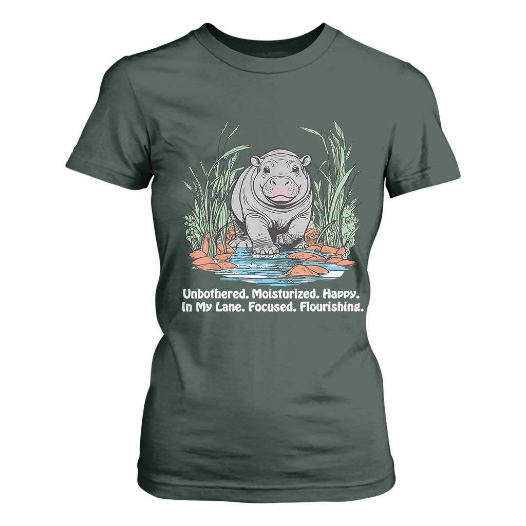 Baby Hippo Moo Deng T Shirt For Women Unbothered Bouncy Pig Meme Cute Viral TS02 Dark Forest Green Print Your Wear