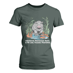 Baby Hippo Moo Deng T Shirt For Women Unbothered Bouncy Pig Meme Cute Viral TS02 Dark Forest Green Print Your Wear