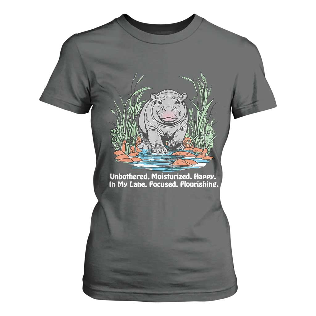 Baby Hippo Moo Deng T Shirt For Women Unbothered Bouncy Pig Meme Cute Viral TS02 Dark Heather Print Your Wear