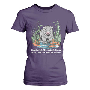 Baby Hippo Moo Deng T Shirt For Women Unbothered Bouncy Pig Meme Cute Viral TS02 Purple Print Your Wear