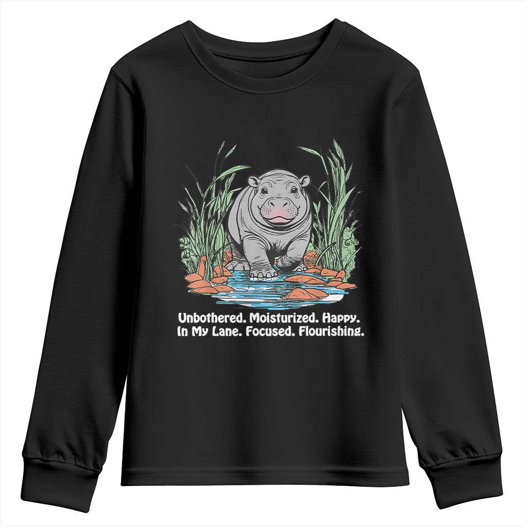 Baby Hippo Moo Deng Youth Sweatshirt Unbothered Bouncy Pig Meme Cute Viral TS02 Black Print Your Wear