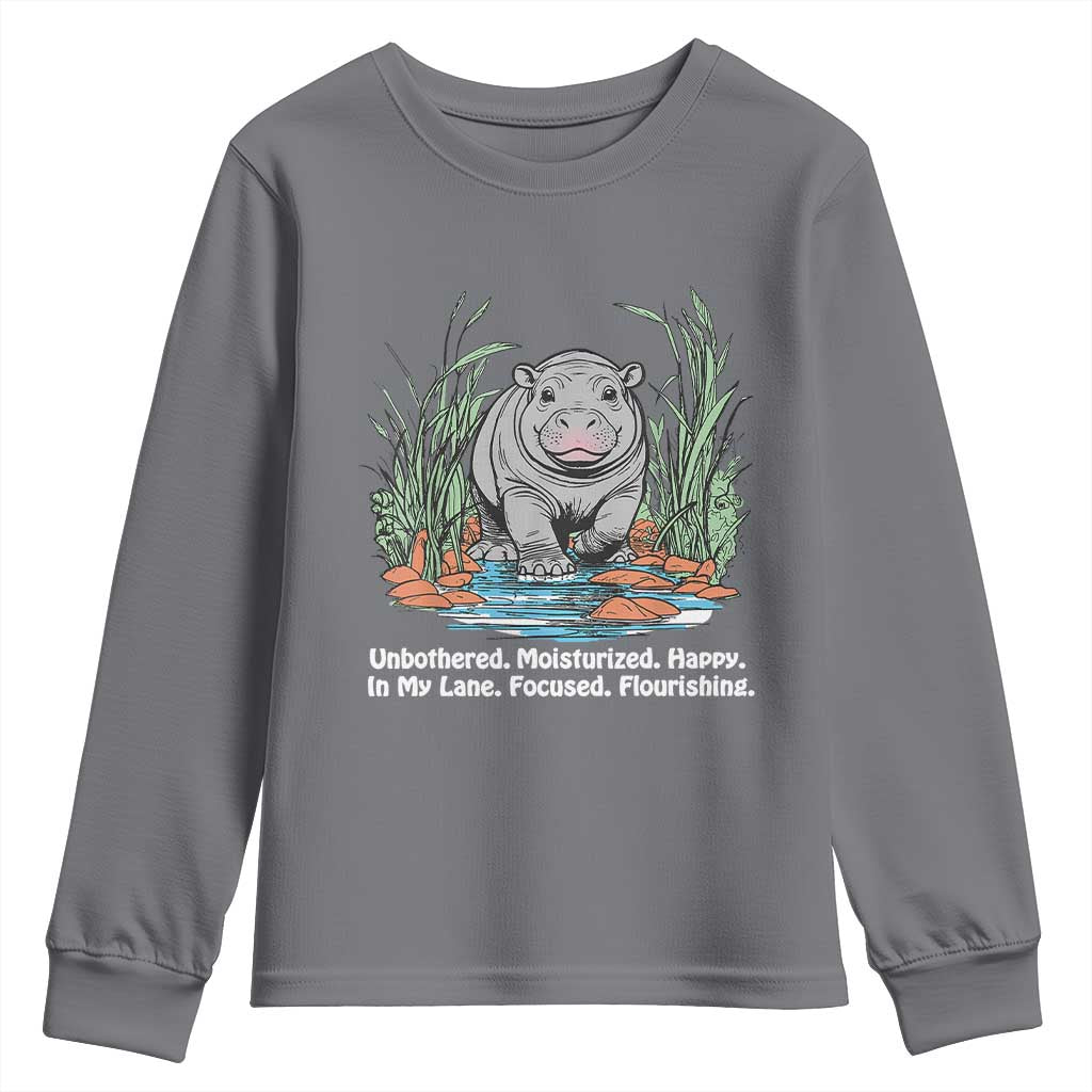 Baby Hippo Moo Deng Youth Sweatshirt Unbothered Bouncy Pig Meme Cute Viral TS02 Charcoal Print Your Wear