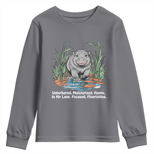 Baby Hippo Moo Deng Youth Sweatshirt Unbothered Bouncy Pig Meme Cute Viral TS02 Charcoal Print Your Wear