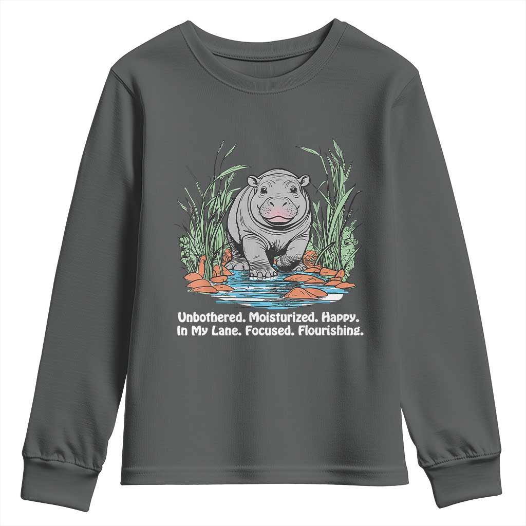 Baby Hippo Moo Deng Youth Sweatshirt Unbothered Bouncy Pig Meme Cute Viral TS02 Dark Heather Print Your Wear