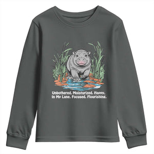 Baby Hippo Moo Deng Youth Sweatshirt Unbothered Bouncy Pig Meme Cute Viral TS02 Dark Heather Print Your Wear