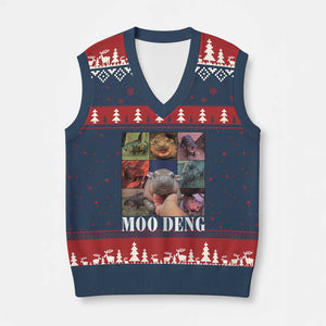 Baby Hippo Moo Deng V-Neck Knit Sweater Vest Pygmy Hippo Cute Zoo For Family TS02 Navy Red Print Your Wear