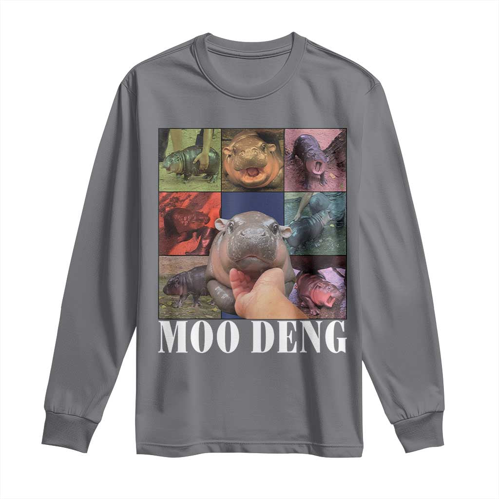 Baby Hippo Moo Deng Long Sleeve Shirt Pygmy Hippo Cute Zoo For Family TS02 Charcoal Print Your Wear
