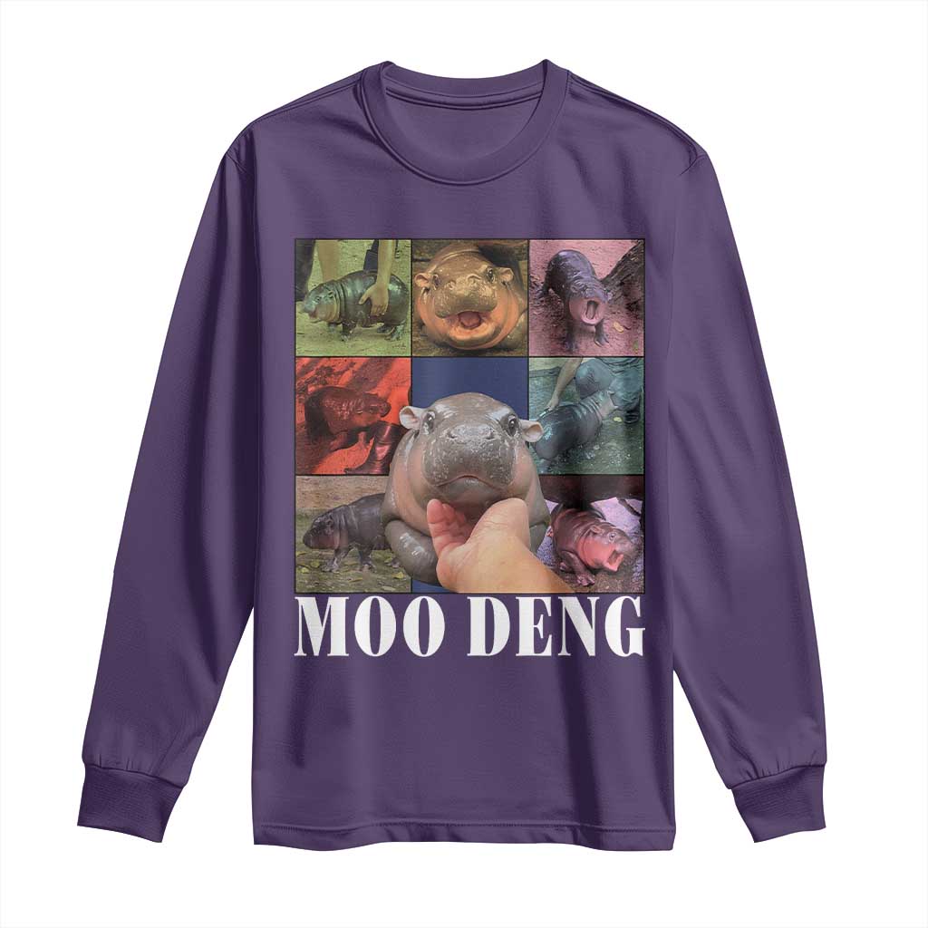 Baby Hippo Moo Deng Long Sleeve Shirt Pygmy Hippo Cute Zoo For Family TS02 Purple Print Your Wear