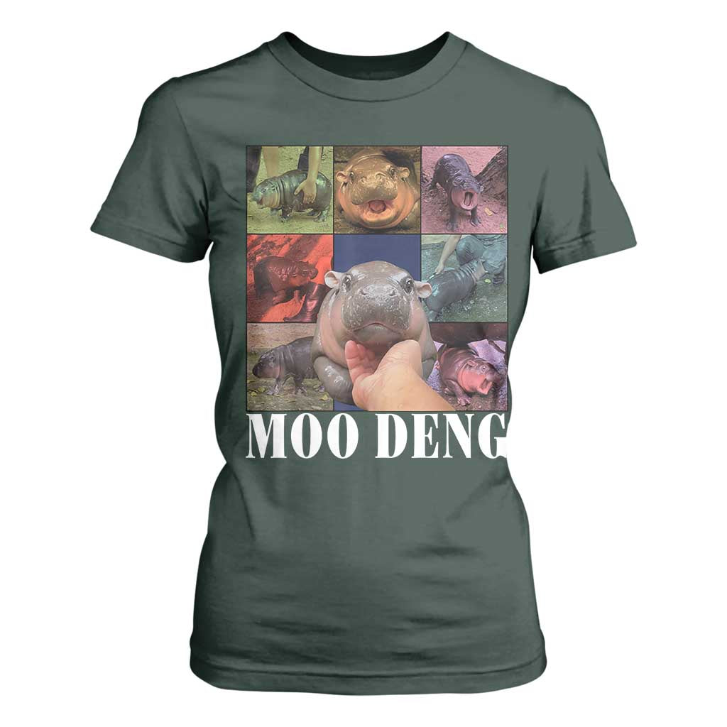Baby Hippo Moo Deng T Shirt For Women Pygmy Hippo Cute Zoo For Family TS02 Dark Forest Green Print Your Wear