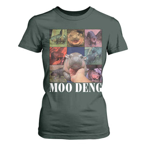 Baby Hippo Moo Deng T Shirt For Women Pygmy Hippo Cute Zoo For Family TS02 Dark Forest Green Print Your Wear