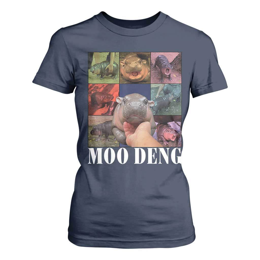 Baby Hippo Moo Deng T Shirt For Women Pygmy Hippo Cute Zoo For Family TS02 Navy Print Your Wear