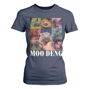 Baby Hippo Moo Deng T Shirt For Women Pygmy Hippo Cute Zoo For Family TS02 Navy Print Your Wear