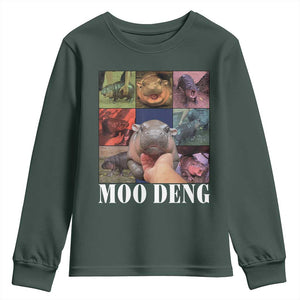 Baby Hippo Moo Deng Youth Sweatshirt Pygmy Hippo Cute Zoo For Family TS02 Dark Forest Green Print Your Wear