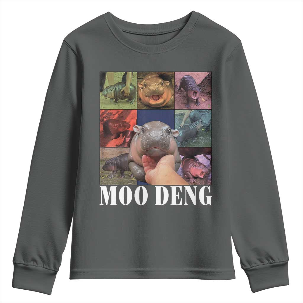 Baby Hippo Moo Deng Youth Sweatshirt Pygmy Hippo Cute Zoo For Family TS02 Dark Heather Print Your Wear