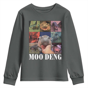 Baby Hippo Moo Deng Youth Sweatshirt Pygmy Hippo Cute Zoo For Family TS02 Dark Heather Print Your Wear