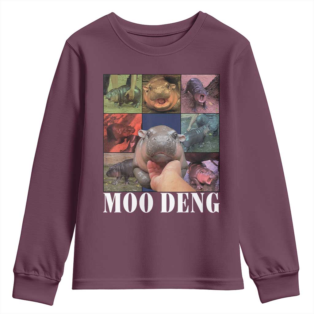 Baby Hippo Moo Deng Youth Sweatshirt Pygmy Hippo Cute Zoo For Family TS02 Maroon Print Your Wear