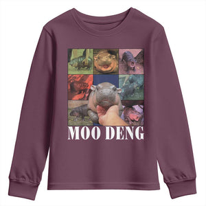 Baby Hippo Moo Deng Youth Sweatshirt Pygmy Hippo Cute Zoo For Family TS02 Maroon Print Your Wear
