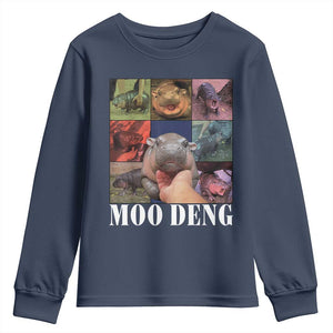 Baby Hippo Moo Deng Youth Sweatshirt Pygmy Hippo Cute Zoo For Family TS02 Navy Print Your Wear