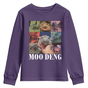 Baby Hippo Moo Deng Youth Sweatshirt Pygmy Hippo Cute Zoo For Family TS02 Purple Print Your Wear