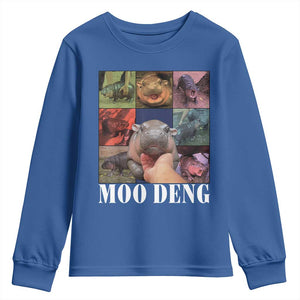 Baby Hippo Moo Deng Youth Sweatshirt Pygmy Hippo Cute Zoo For Family TS02 Royal Blue Print Your Wear