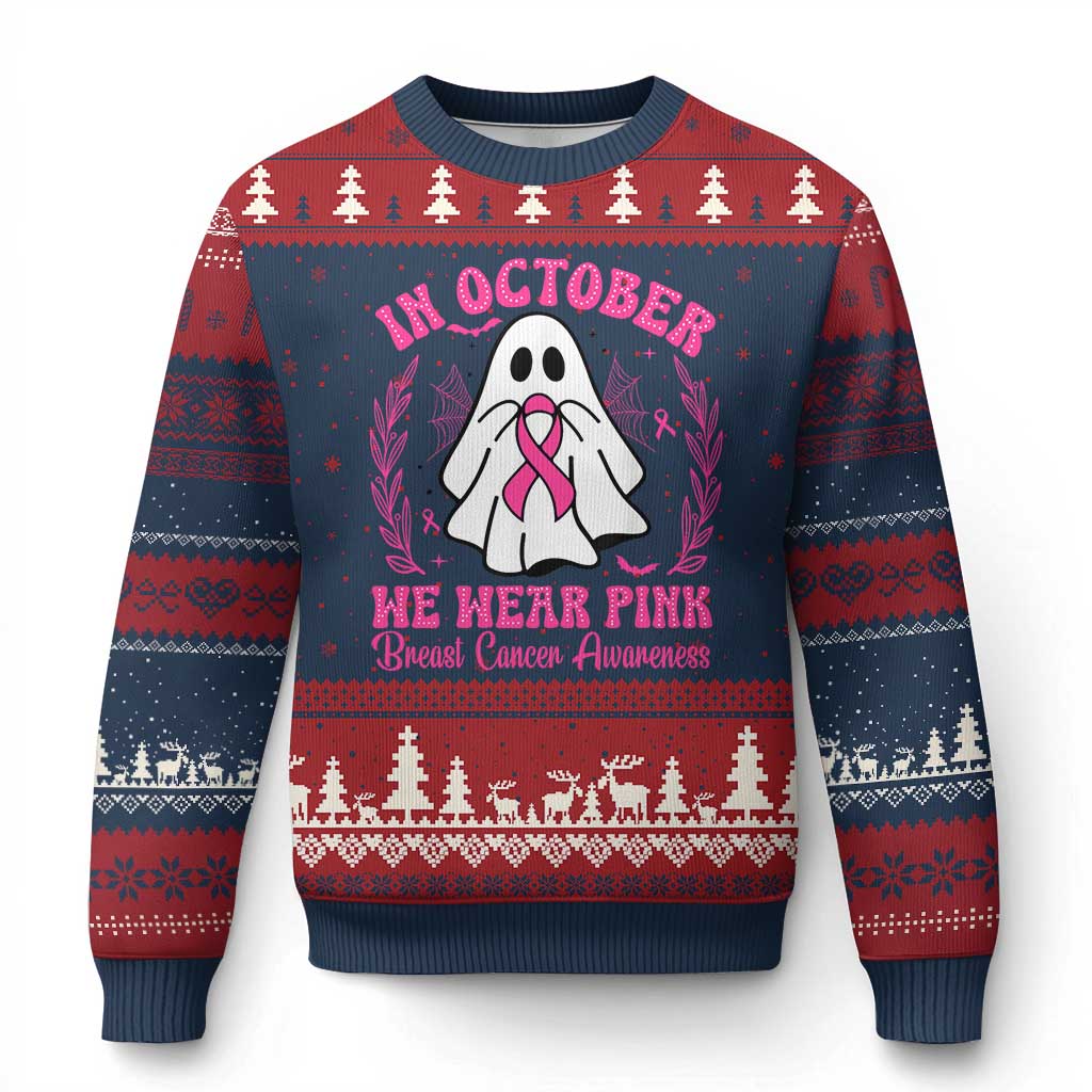 Breast Cancer Awareness Ugly Christmas Sweater In October We Wear Pink TS02 Navy Red Print Your Wear