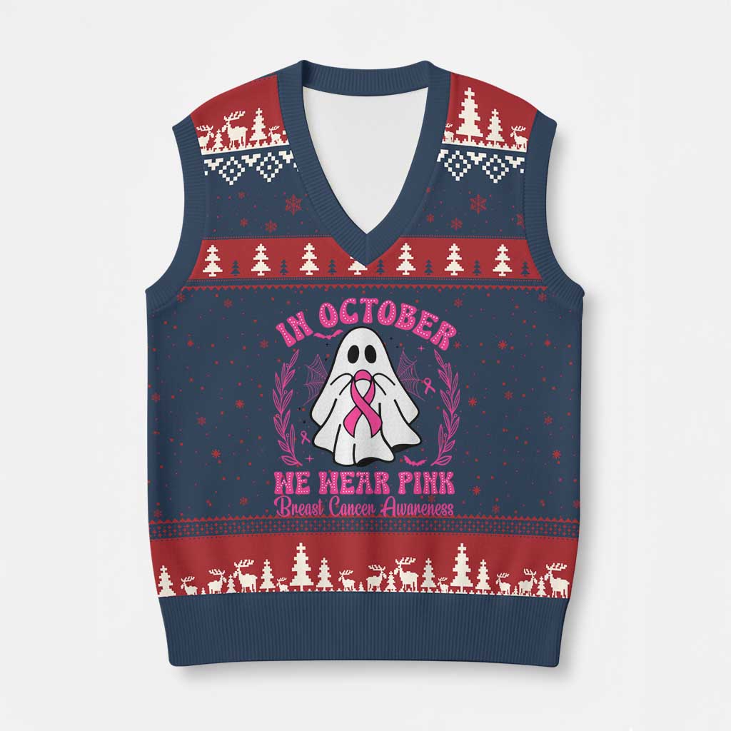 Breast Cancer Awareness V-Neck Knit Sweater Vest In October We Wear Pink TS02 Navy Red Print Your Wear