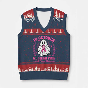 Breast Cancer Awareness V-Neck Knit Sweater Vest In October We Wear Pink TS02 Navy Red Print Your Wear