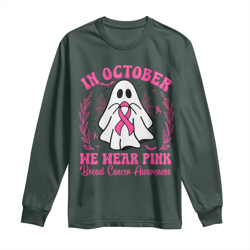 Breast Cancer Awareness Long Sleeve Shirt In October We Wear Pink TS02 Dark Forest Green Print Your Wear