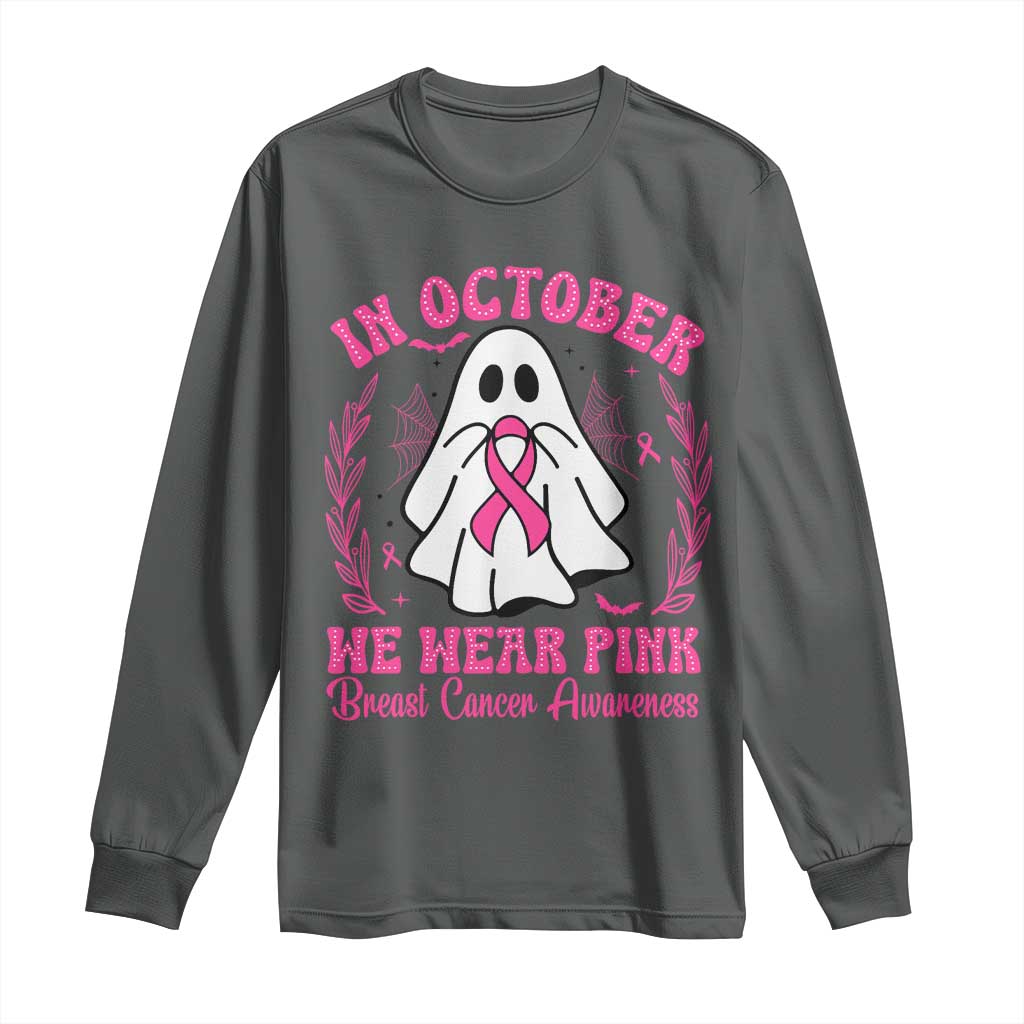 Breast Cancer Awareness Long Sleeve Shirt In October We Wear Pink TS02 Dark Heather Print Your Wear