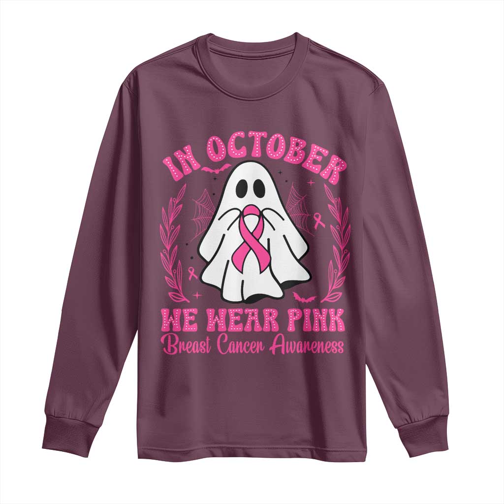 Breast Cancer Awareness Long Sleeve Shirt In October We Wear Pink TS02 Maroon Print Your Wear