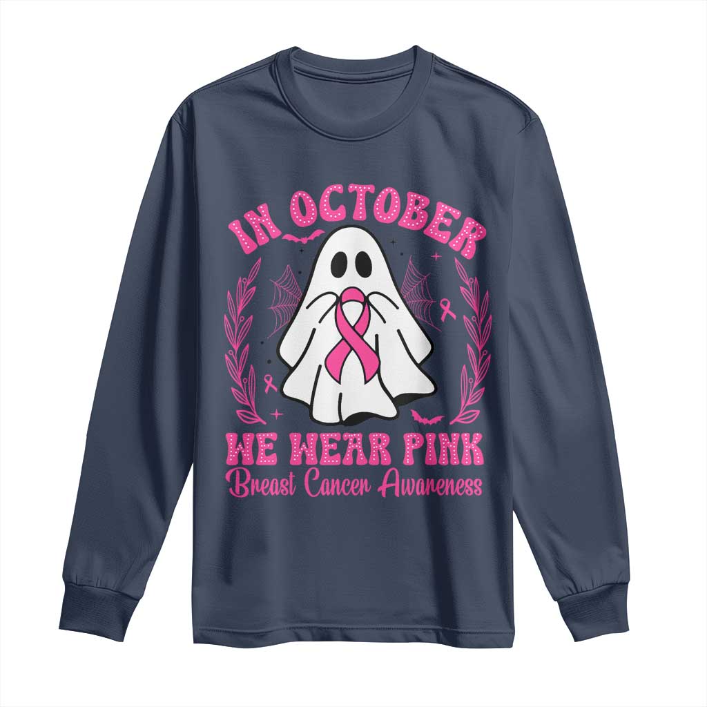 Breast Cancer Awareness Long Sleeve Shirt In October We Wear Pink TS02 Navy Print Your Wear