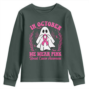 Breast Cancer Awareness Youth Sweatshirt In October We Wear Pink TS02 Dark Forest Green Print Your Wear