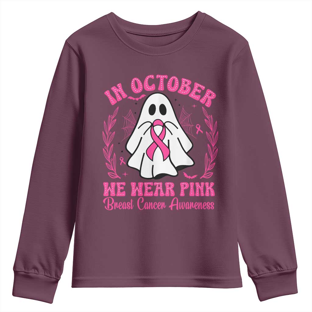Breast Cancer Awareness Youth Sweatshirt In October We Wear Pink TS02 Maroon Print Your Wear