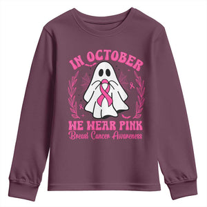 Breast Cancer Awareness Youth Sweatshirt In October We Wear Pink TS02 Maroon Print Your Wear