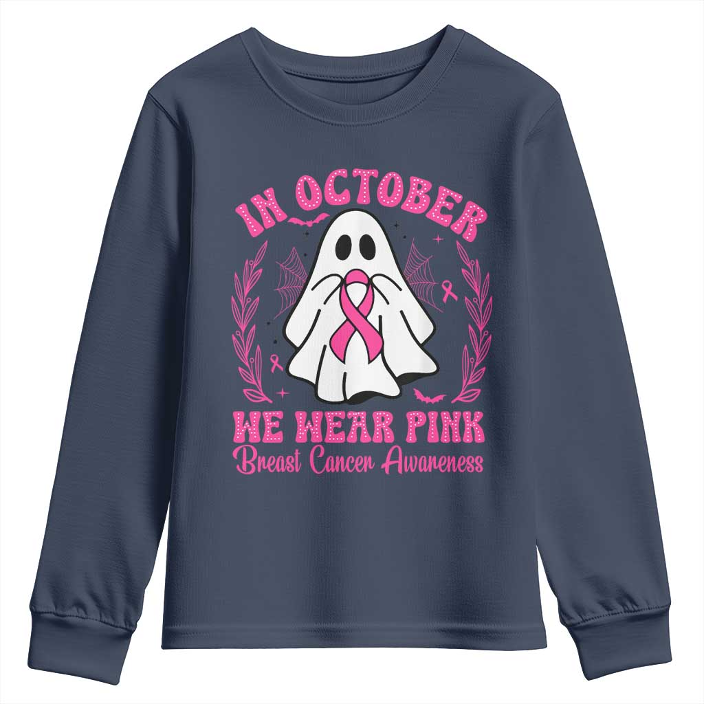 Breast Cancer Awareness Youth Sweatshirt In October We Wear Pink TS02 Navy Print Your Wear