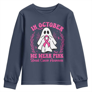 Breast Cancer Awareness Youth Sweatshirt In October We Wear Pink TS02 Navy Print Your Wear
