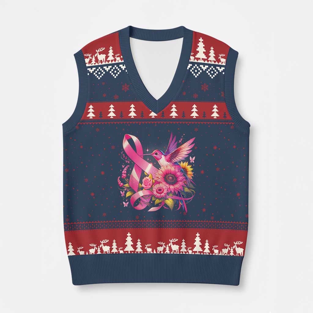 Breast Cancer Awareness V-Neck Knit Sweater Vest Hummingbird Pink Ribbon Support TS02 Navy Red Print Your Wear