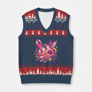 Breast Cancer Awareness V-Neck Knit Sweater Vest Hummingbird Pink Ribbon Support TS02 Navy Red Print Your Wear