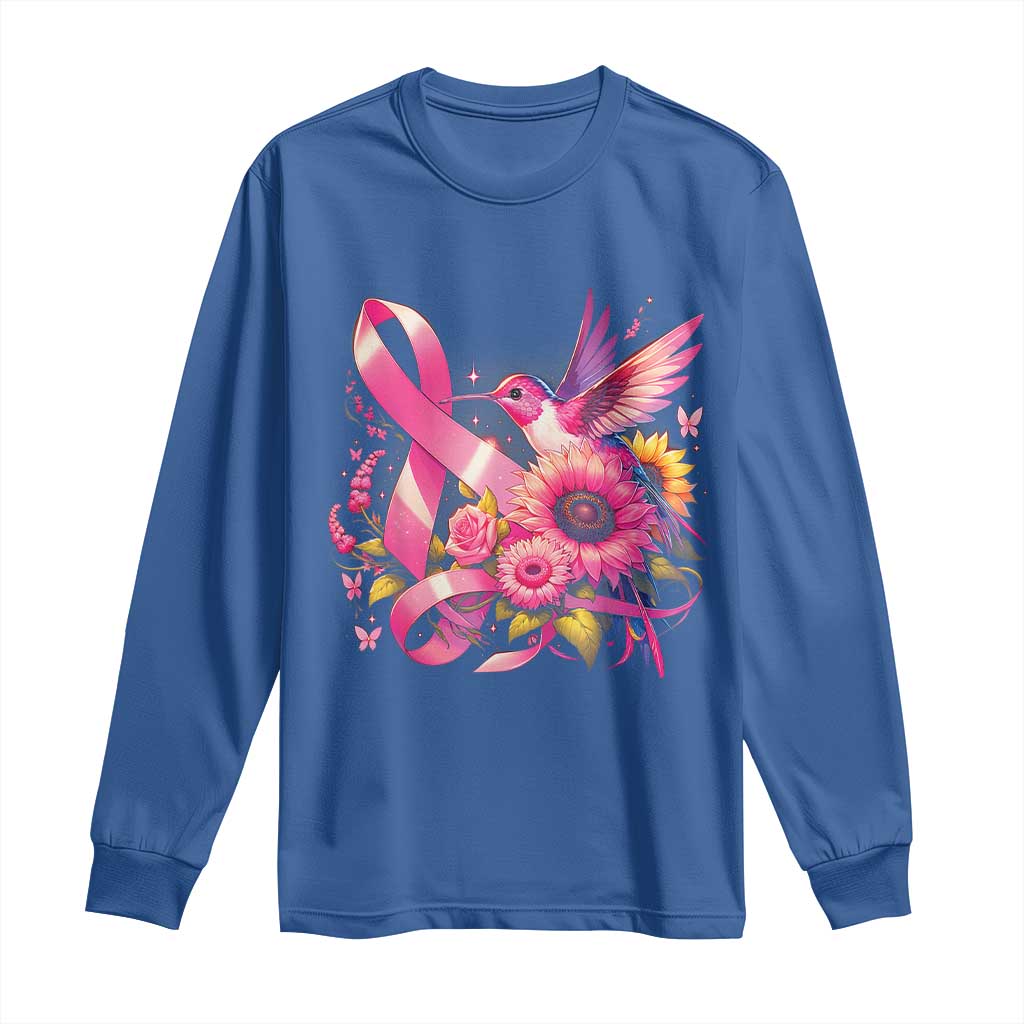 Breast Cancer Awareness Long Sleeve Shirt Hummingbird Pink Ribbon Support TS02 Royal Blue Print Your Wear